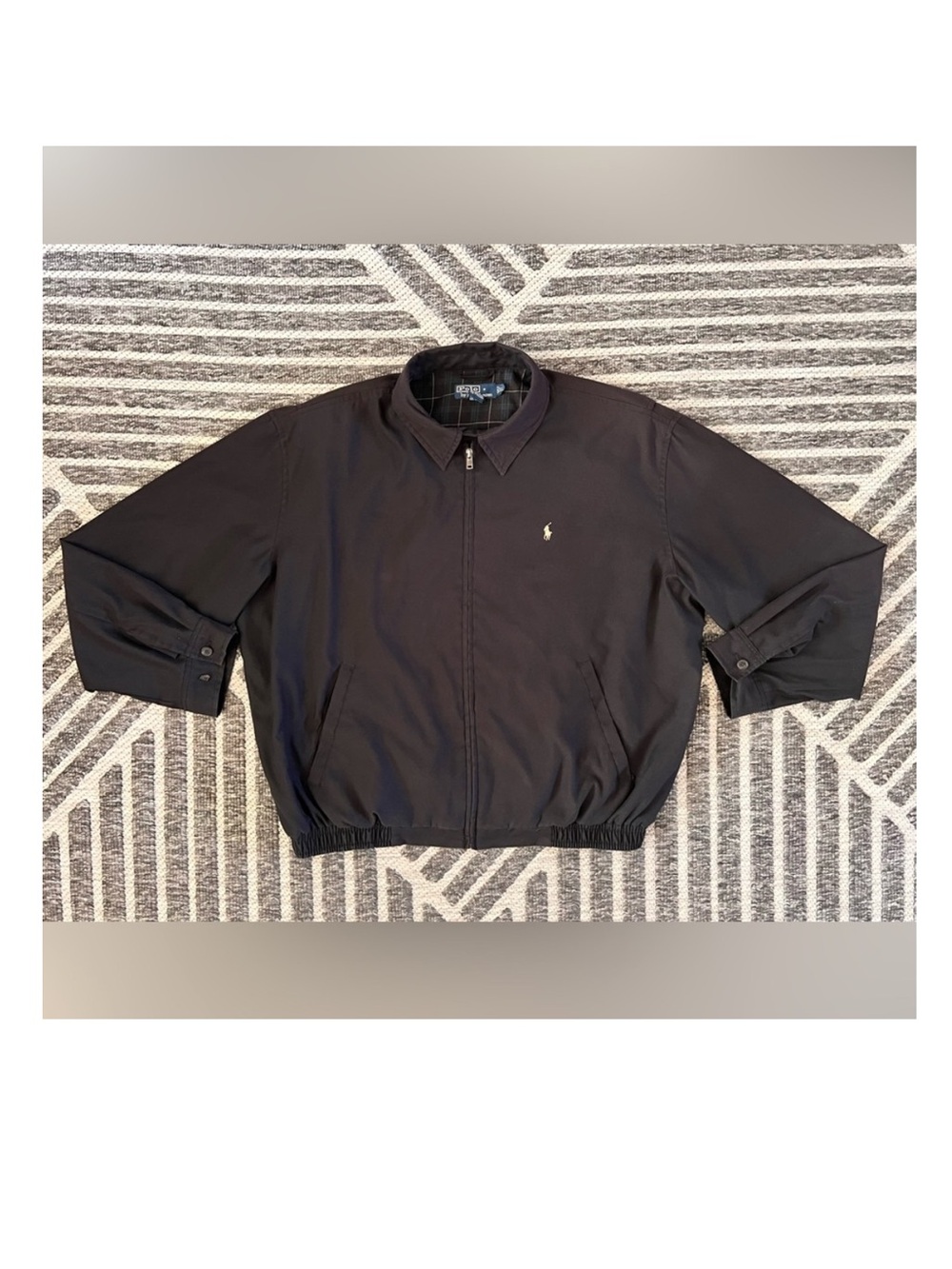 POLO Ralph Lauren 90s XL Classic Black Harrington Jacket with Green Plaid Lining
